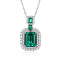Origsoul emerald necklace with large rectangular emerald and diamond halo pendant on silver chain