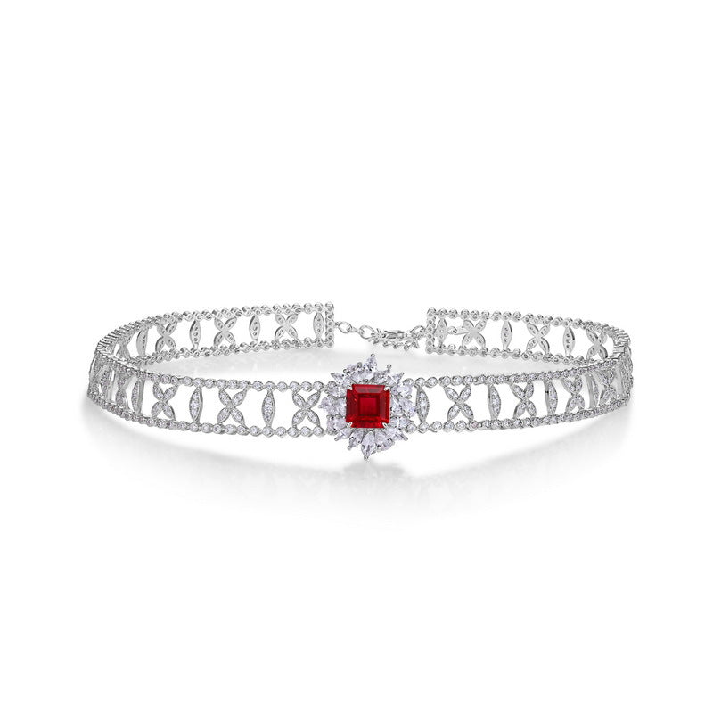 Origsoul jewelry silver choker with red gemstone centerpiece, elegant emerald necklace alternative