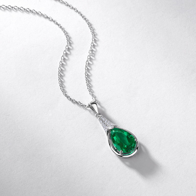 Origsoul elegant emerald necklace with teardrop green gemstone pendant on silver chain