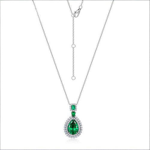 Origsoul elegant emerald necklace with teardrop green gemstone pendant on silver chain