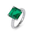 Origsoul engagement ring emerald cut with large green emerald and diamond accents on silver band