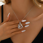 Origsoul silver father daughter heart necklace worn on neck with delicate chain and heart pendant