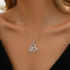 Origsoul silver father daughter heart necklace pendant worn on a woman’s neck