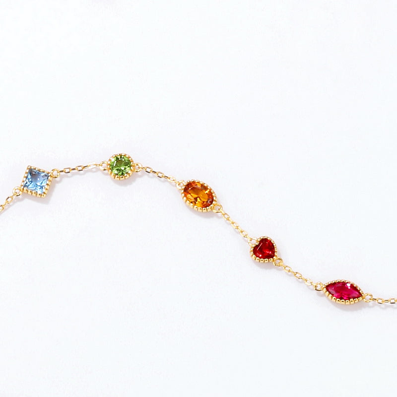 Origsoul delicate bracelet sterling silver with multicolored gemstone chain in gold tone