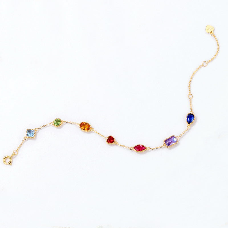 Origsoul bracelet sterling silver with colorful gemstone charms on delicate gold chain