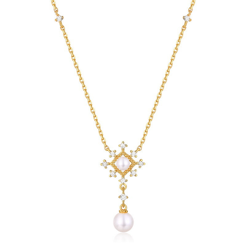 Origsoul gold necklace with pearl pendant and crystal accents silver sterling jewellery