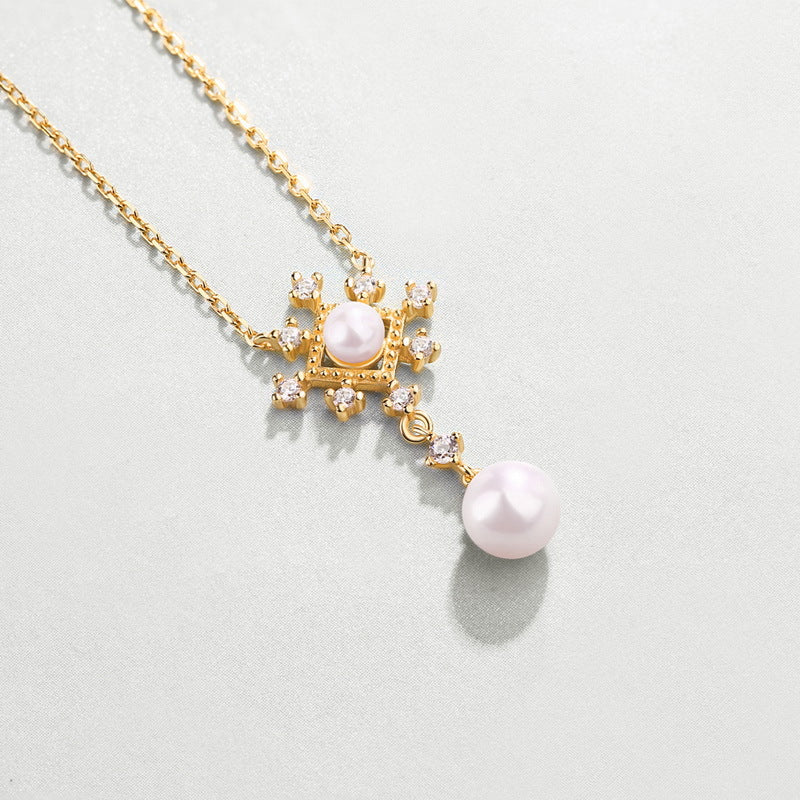 Origsoul gold necklace featuring pearl pendant and crystals silver sterling jewellery
