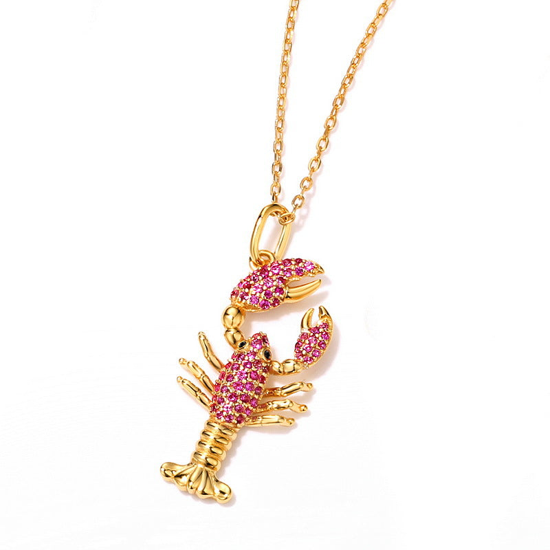 Origsoul gold lobster pendant necklace with pink stones sterling silver jewlry design