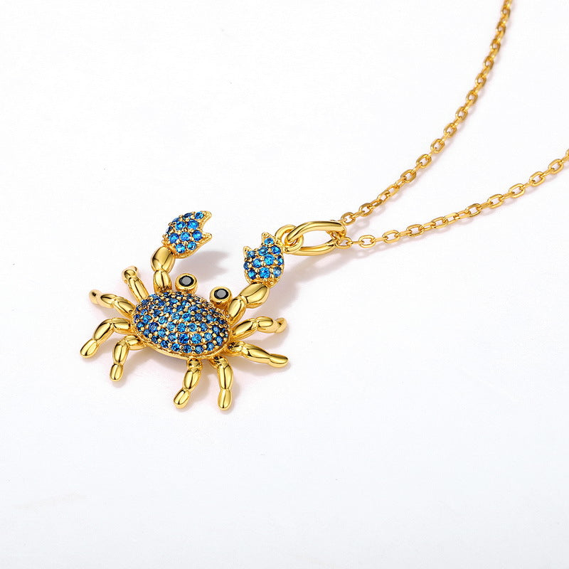 Origsoul gold crab pendant silver necklace sterling with blue gemstones on a delicate chain