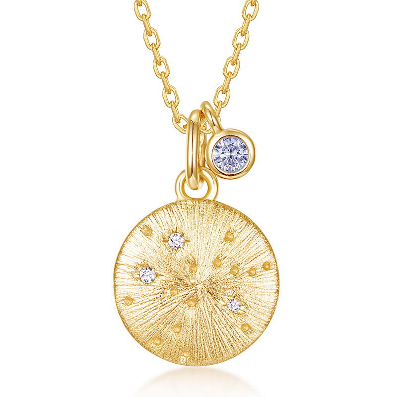 Origsoul gold necklace birthstone pendant with textured disc and small gemstone charm