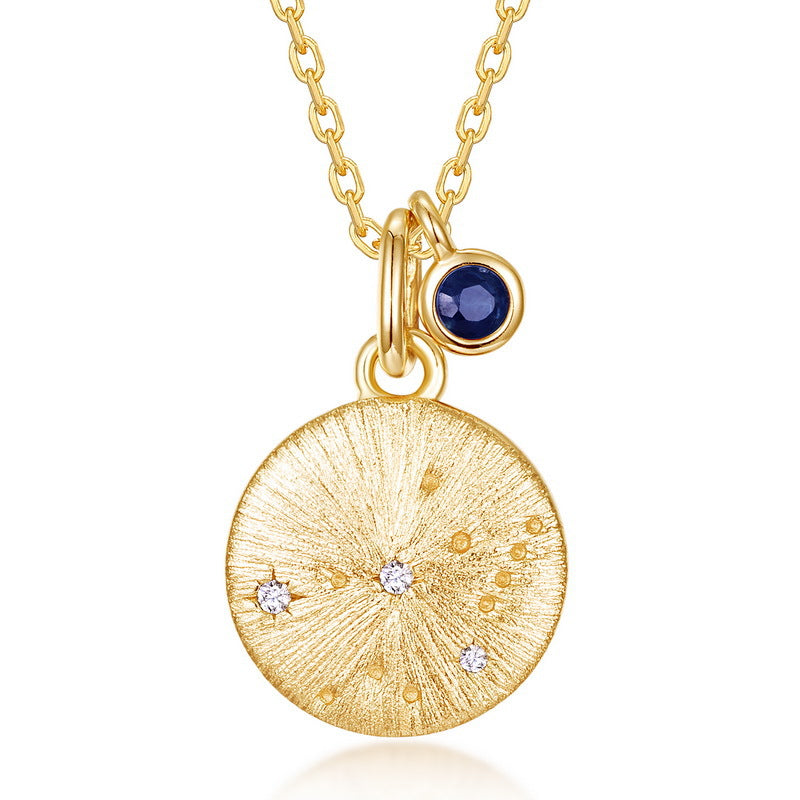 Origsoul gold necklace birthstone with constellation pendant and blue gemstone charm