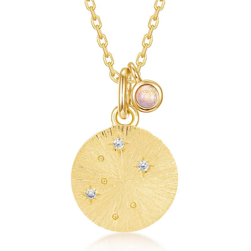 Origsoul gold necklace birthstone with round textured pendant and small crystal accents