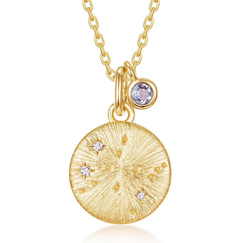 Origsoul gold necklace birthstone with textured round pendant and small gemstone charm