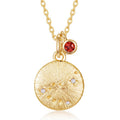 Origsoul gold necklace birthstone pendant with red gemstone and textured circular charm