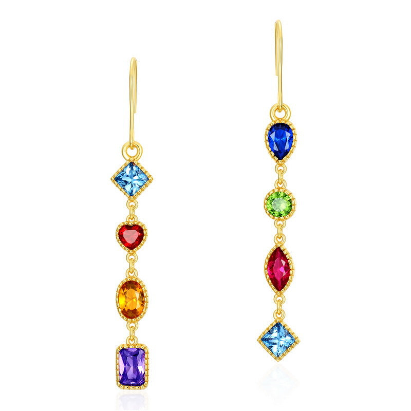 Origsoul colorful gemstone dangle earrings with gold finish matching bracelet sterling silver
