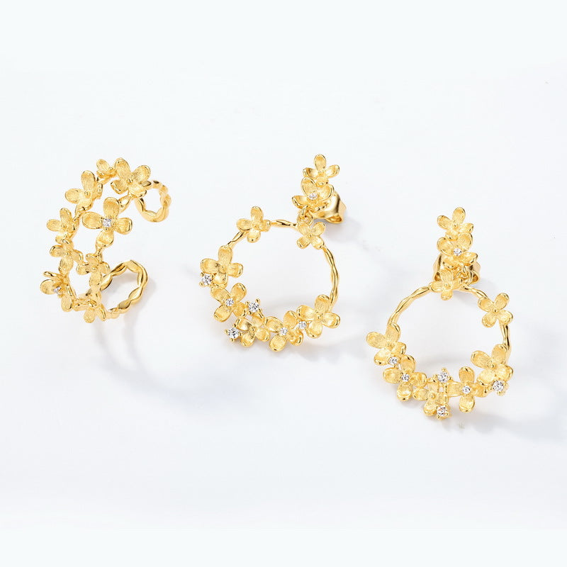 Origsoul gold floral silver earrings sterling with small crystal accents and delicate design