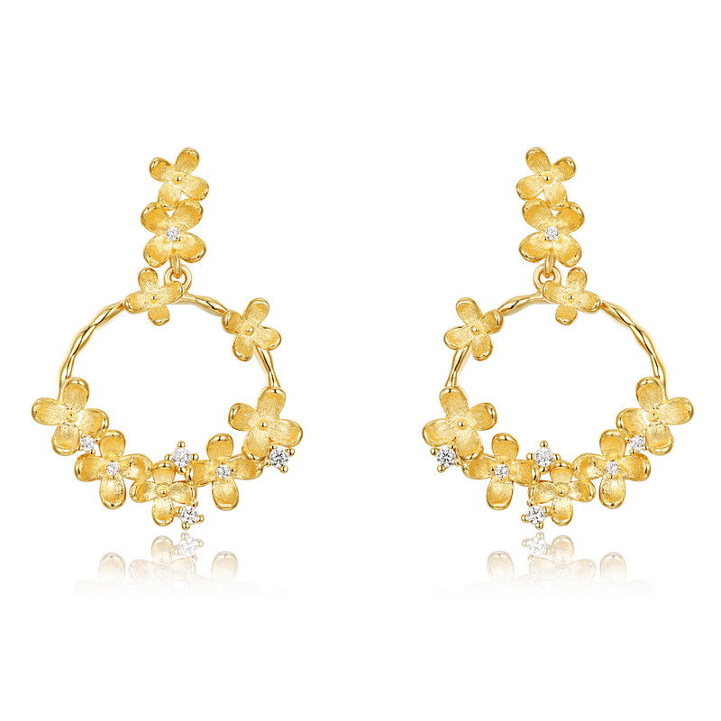 Origsoul gold floral hoop silver earrings sterling with delicate flower design and small crystals