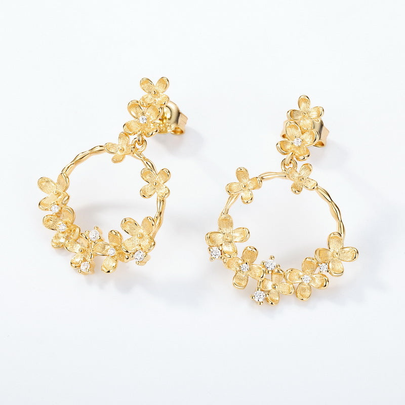 Origsoul gold floral hoop earrings with small diamond accents silver earrings sterling style