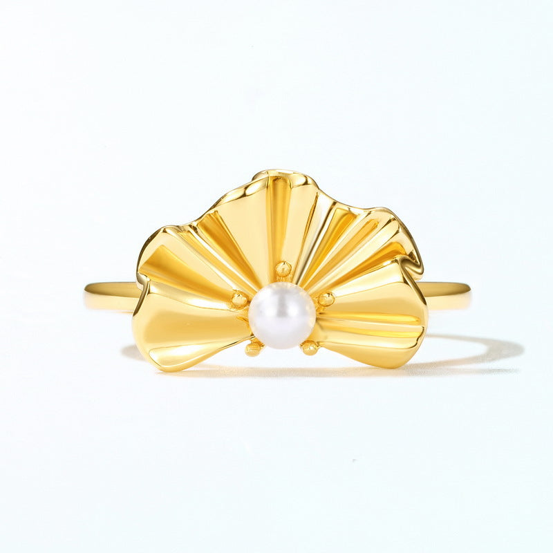 Origsoul gold flower ring with pearl centerpiece ring sterling silver design