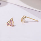 Origsoul gold heart stud earrings with pink gemstones on white background elegant jewelry