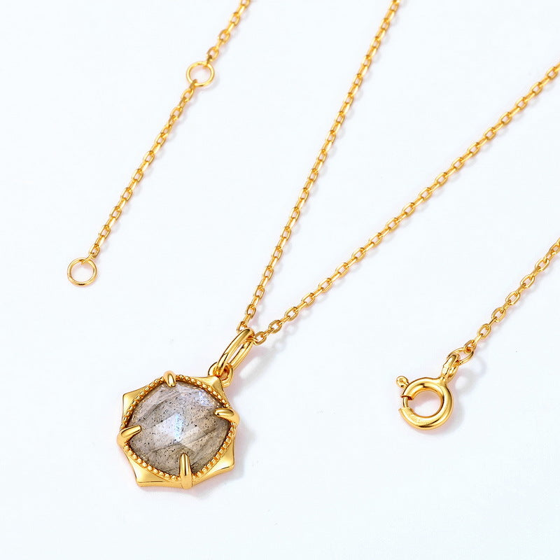 Origsoul gold chain minimalist necklace with hexagonal gray stone pendant and clasp closure