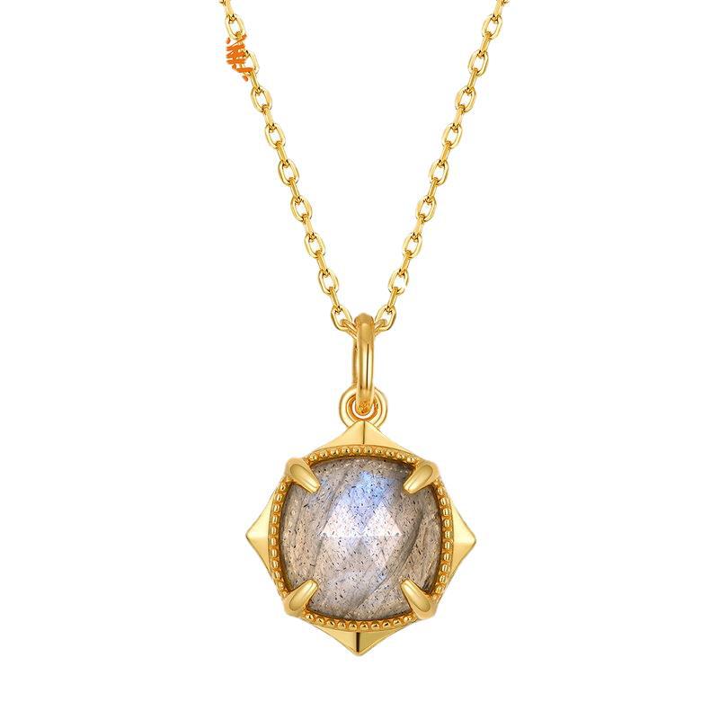 Origsoul gold chain minimalist necklace with round labradorite stone pendant in unique setting