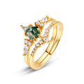 Origsoul gold moss agate ring with triangular green stone and clear crystal accents