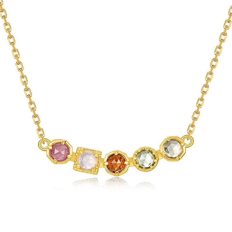 Origsoul gold necklace with multicolor stones highlighting sterling silver jewerly design