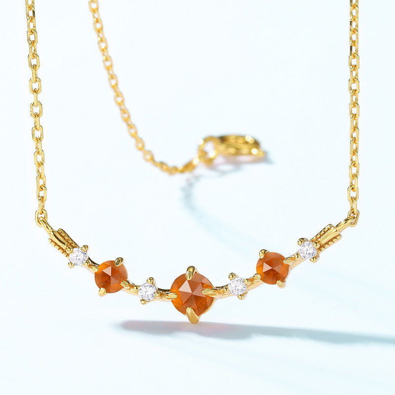 Origsoul orange crystal dainty necklace with gold chain and small sparkling gemstones