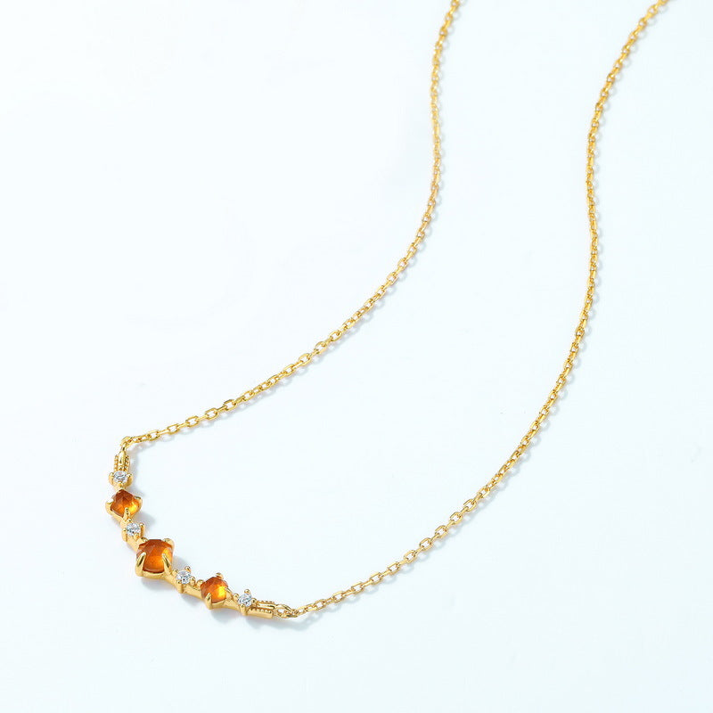 Origsoul orange crystal dainty necklace with gold chain and small orange gemstones