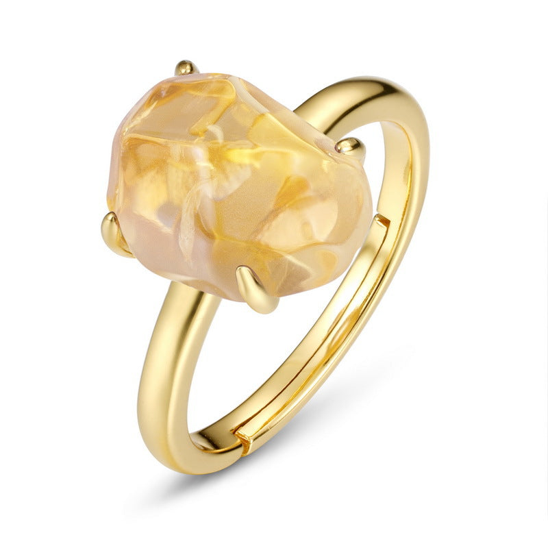 Origsoul elegant ring sterling silver with a unique gold-toned band and translucent amber stone