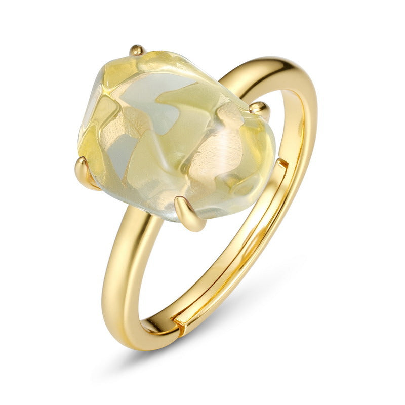 Origsoul gold ring featuring a unique translucent stone design with ring sterling silver base
