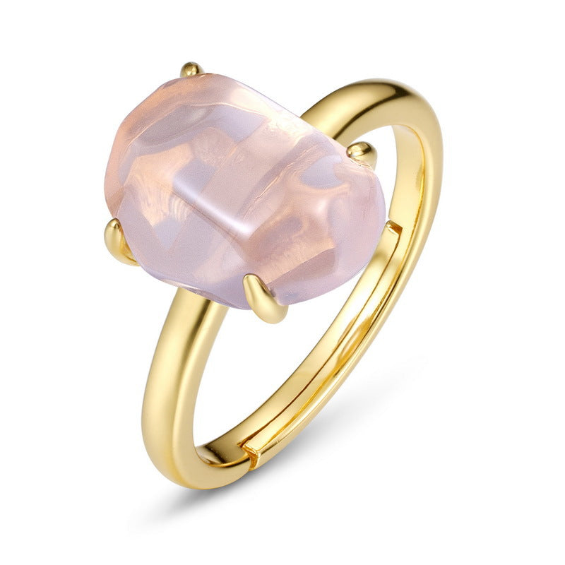 Origsoul ring sterling silver with gold finish and a large faceted light purple gemstone