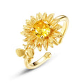 Origsoul silver sterling ring with sunflower design and yellow gemstone centerpiece