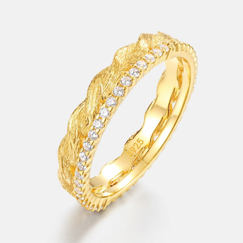 Origsoul gold textured ring with clear stones showcasing sterling silver jelwery craftsmanship