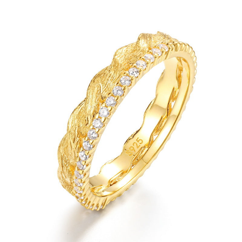 Origsoul gold textured ring with embedded stones sterling silver jelwery with 925 mark