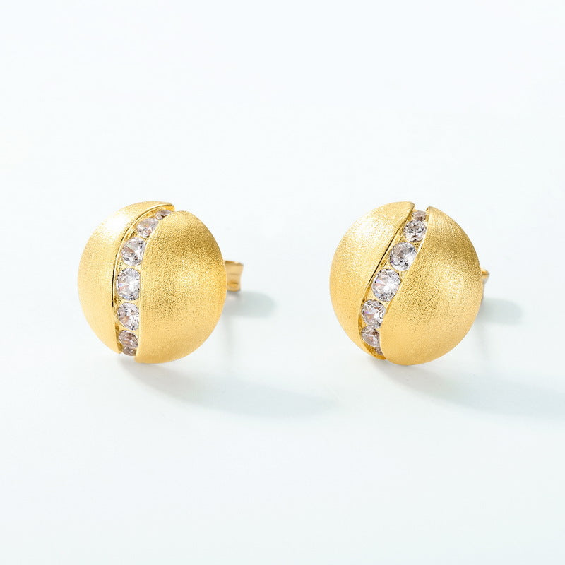 Origsoul gold textured stud silver sterling silver earrings with embedded clear crystals