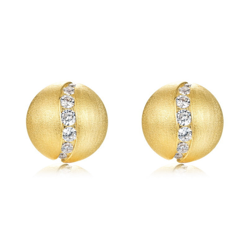 Origsoul round gold plated silver sterling silver earrings with embedded clear crystals