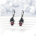 Origsoul gothic black rose earrings with intricate detailing and red gemstone accents