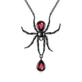 Origsoul gothic spider necklace with black metal spider and red gemstone accents on chain