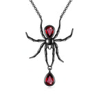 Origsoul gothic spider necklace with black metal spider and red gemstone accents on chain