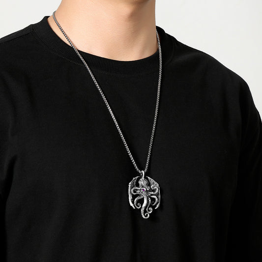 Origsoul gothic style octopus necklace worn on a silver chain with detailed tentacle design