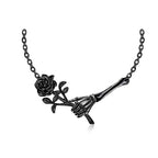 Origsoul black skeleton hand necklace holding rose Halloween gothic jewelry for women