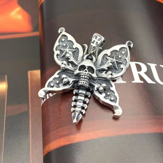 Origsoul handcrafted butterfly necklace for women with skull and crossbones design in silver tone