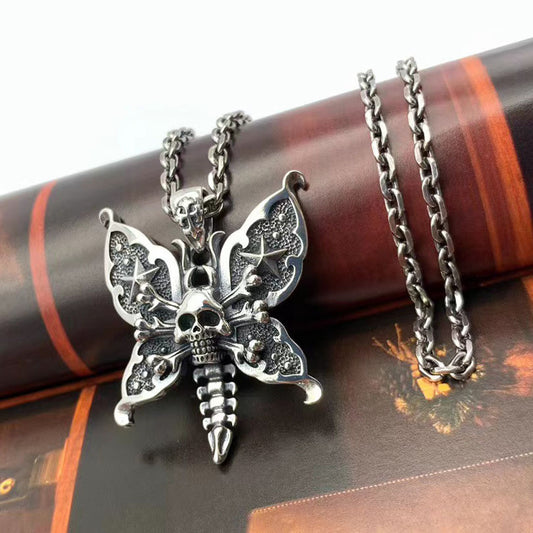Origsoul handcrafted butterfly necklace for women with skull design and intricate metal details