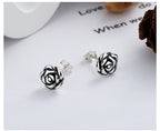 Origsoul silver rose June birth flower earrings with detailed petals and stud design