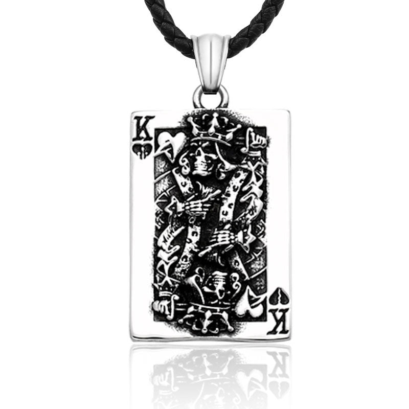 Origsoul king of hearts necklace stainless steel pendant on black braided cord