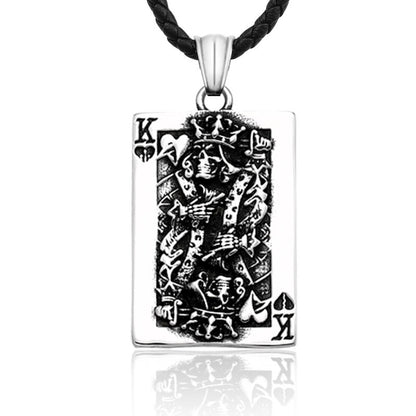 Origsoul king of hearts necklace stainless steel pendant on black braided cord