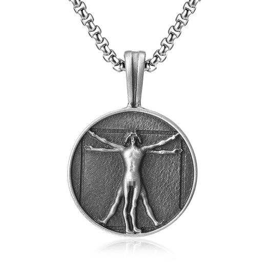 Origsoul Tranquil Spirit Collection Leonardo da Vinci necklace with Vitruvian Man pendant in silver tone