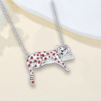 Origsoul silver leopard clavicle necklace for women with red enamel spots on delicate chain